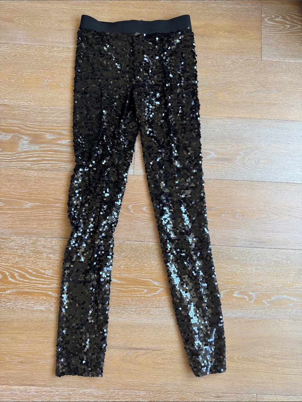 BCBGMaxAzria Black Sequin Stretch Leggings